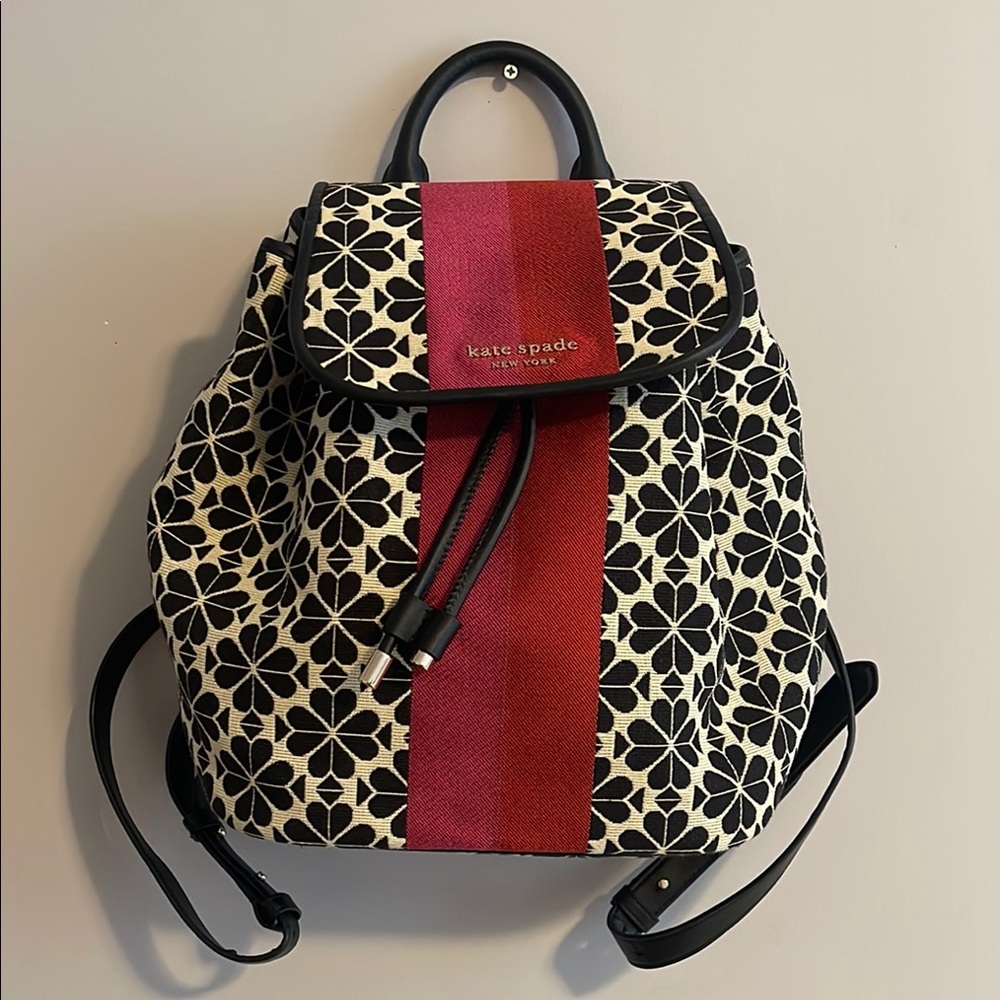 Kate Spade Black and Red Floral Backpack